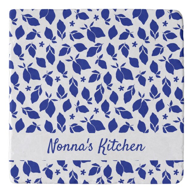 Personalized Hand Drawn Italian Blue Lemons  Trivet (Front)