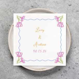Personalized Hand Drawn Italian Floral Wedding Napkins