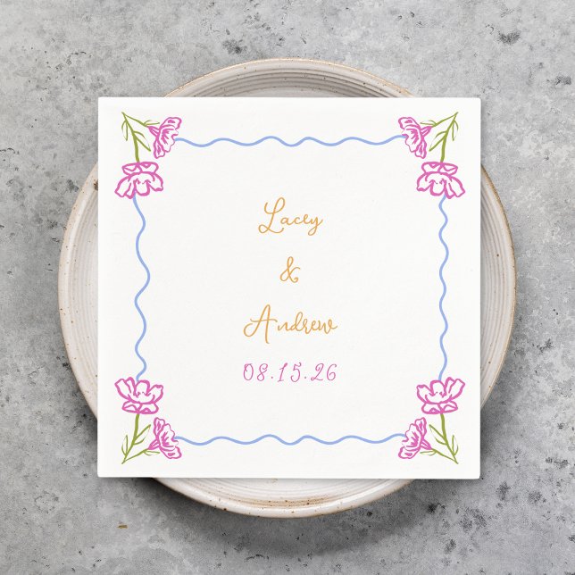 Personalized Hand Drawn Italian Floral Wedding Napkins (Creator Uploaded)