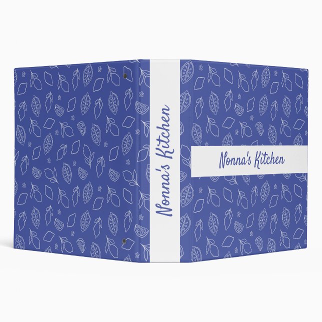 Personalized Hand Drawn Italian Lemons Blue 3 Ring Binder (Background)