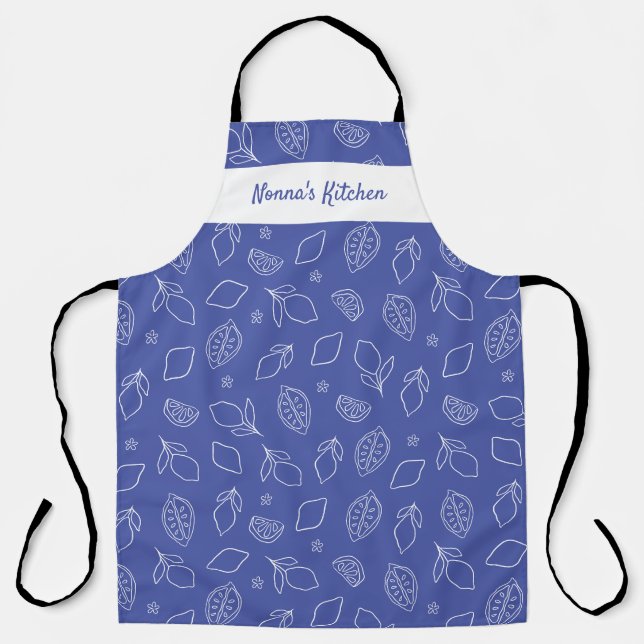 Personalized Hand Drawn Italian Lemons Blue Apron (Front)