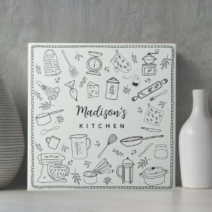 Personalized Hand Drawn Kitchen Cooking Utensils  Ceramic Tile