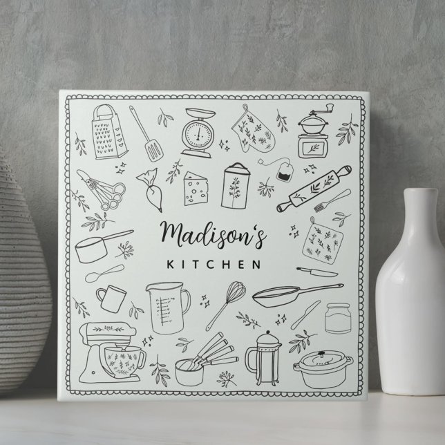 Personalized Hand Drawn Kitchen Cooking Utensils  Ceramic Tile (In situ)
