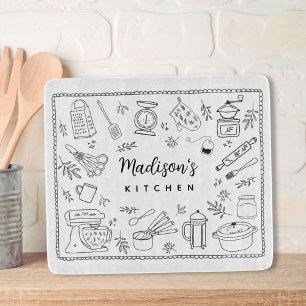 Personalized Hand Drawn Kitchen Cooking Utensils Cutting Board
