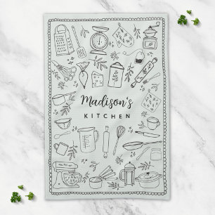 Personalized Hand Drawn Kitchen Cooking Utensils Kitchen Towel