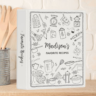 Personalized Hand Drawn Kitchen Utensils Recipe Mini Binder