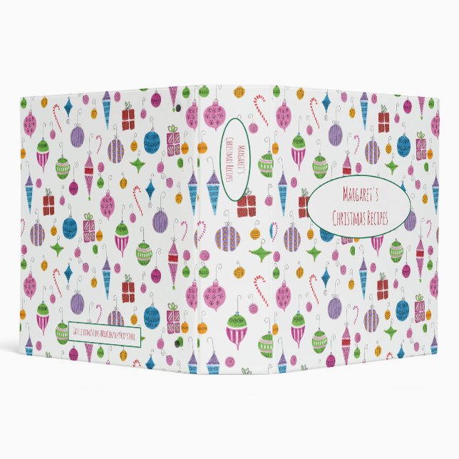 Personalized Hand-Drawn Retro Christmas Holiday 3 Ring Binder (Background)