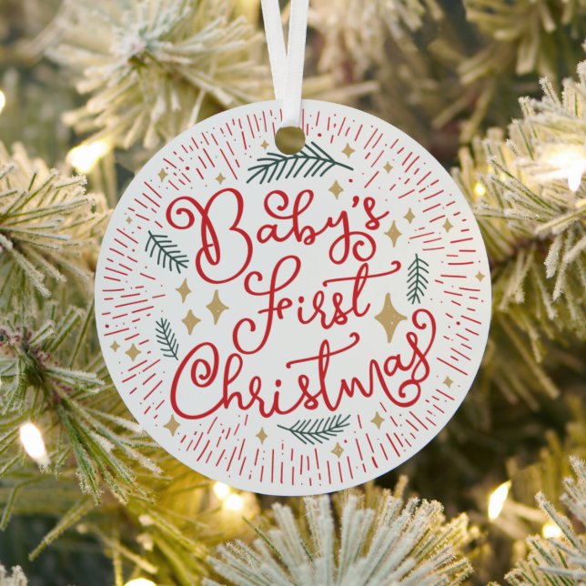 Personalized Hand Drawn Sketch Baby's First  Metal Ornament (Insitu)