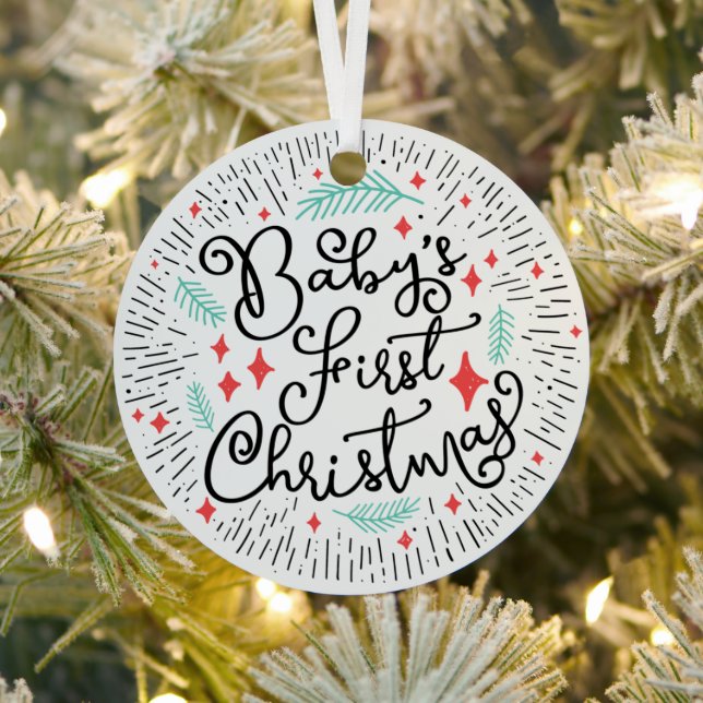 Personalized Hand Drawn Sketch Baby's First  Metal Ornament (Insitu)