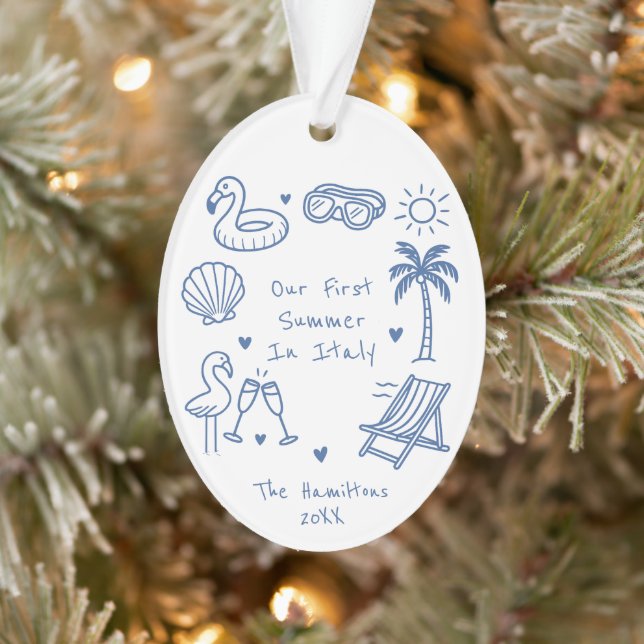 Personalized Hand Drawn Style Summer Vacation Ornament (Tree)