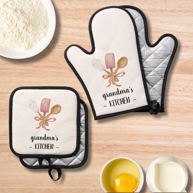 Personalized Hand Drawn Whisk Spoon Modern  Oven Mitt & Pot Holder Set (Creator Uploaded)