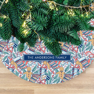 Personalized Hand Dwan Christmas Theme Pattern Fleece Tree Skirt