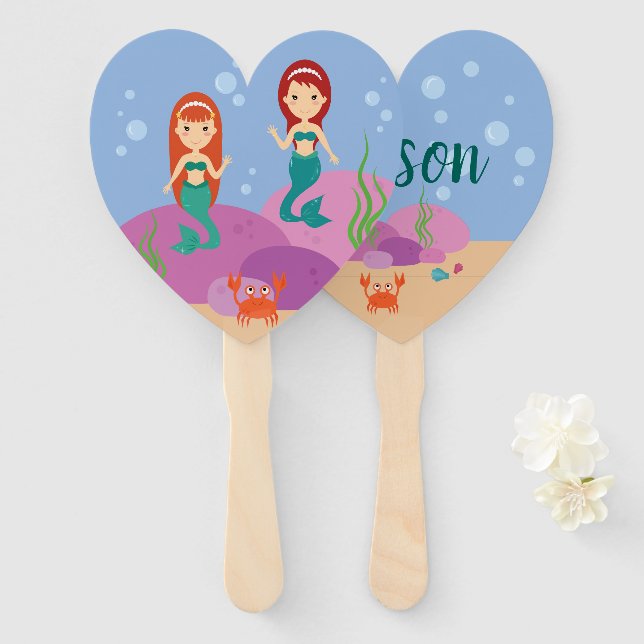 Personalized hand fan mermaid in summer sea (Front and Back)