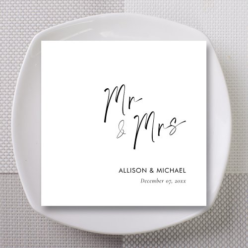 Personalized Hand Lettered Mr and Mrs Wedding Napkins