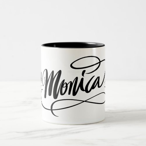 Personalized hand lettered mug with name Monica