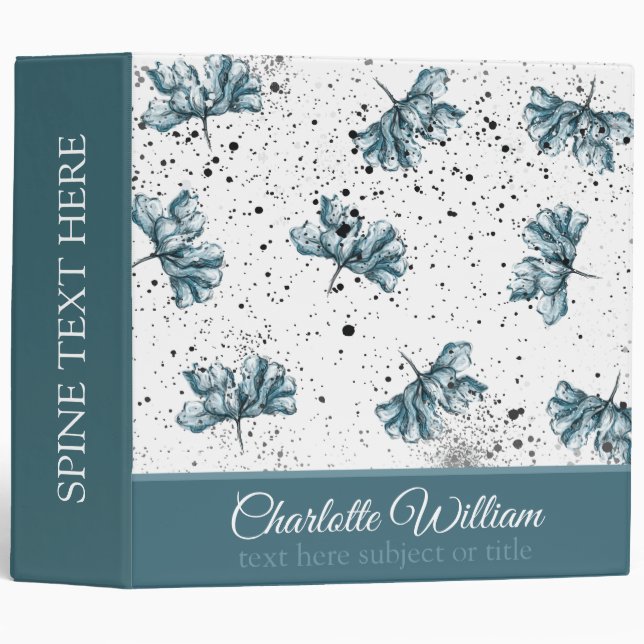 Personalized Hand painted blue Floral 3 Ring Binder (Front/Spine)