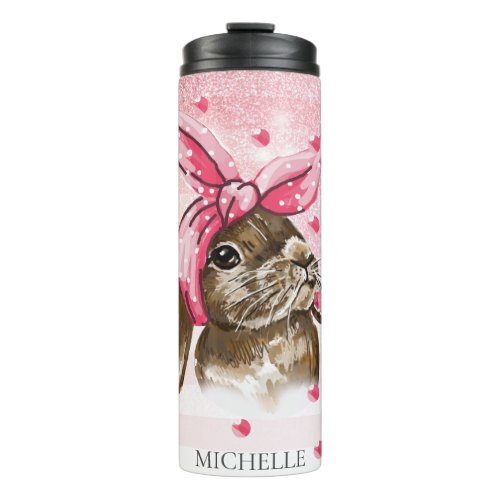 Personalized Hand painted Bunny glitter Thermal Tumbler