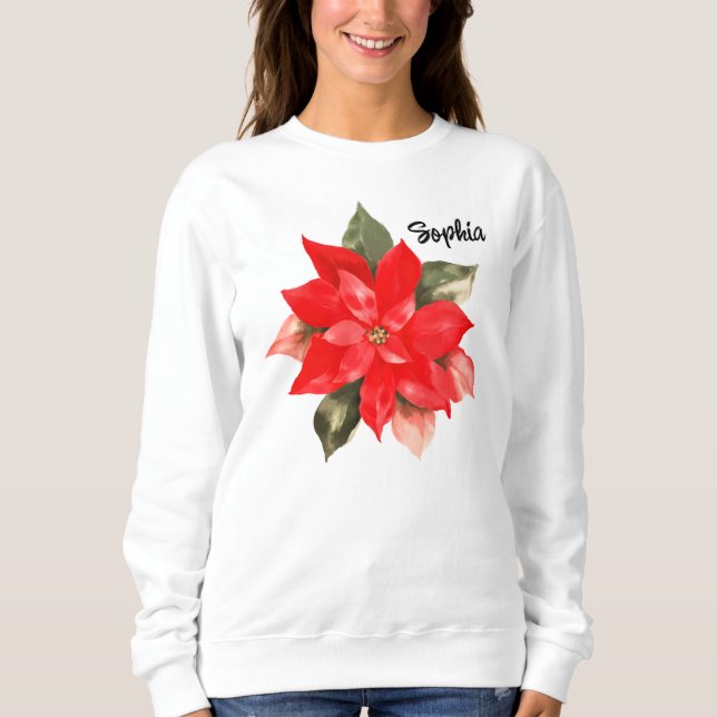 Personalized Hand Painted Christmas Poinsettia Sweatshirt (Front)