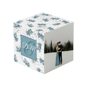 Personalized Hand painted steel blue Floral Cube