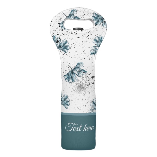 Personalized Hand painted steel blue Floral Wine Bag (Front)