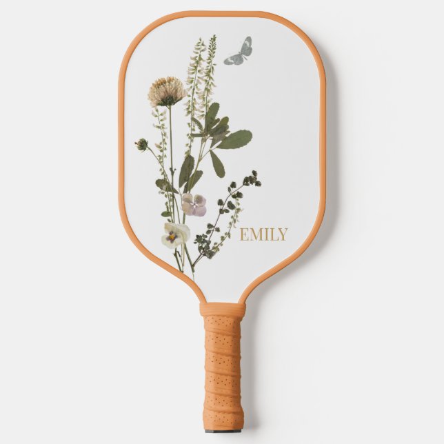 Personalized Hand Pressed Floral Pickleball Paddle (Front)