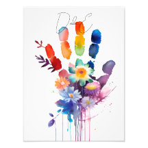 Personalized Hand Print Colorful with Flowers Art