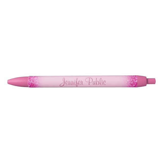 Personalized Hand Script Name Girly Pink Glitter Pen (Front)