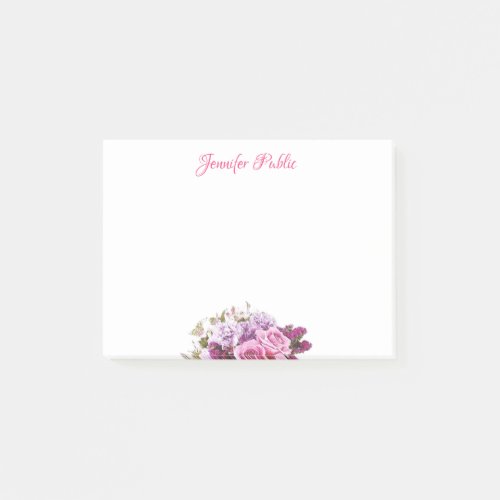 Personalized Hand Script Text Watercolor Flowers Post_it Notes