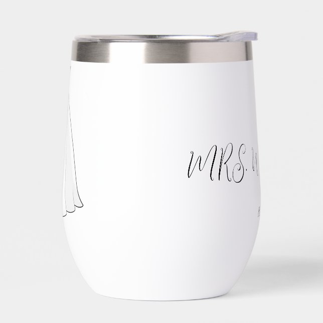 Personalized Hand Scripted Wedding Dress  Thermal Wine Tumbler (Left)