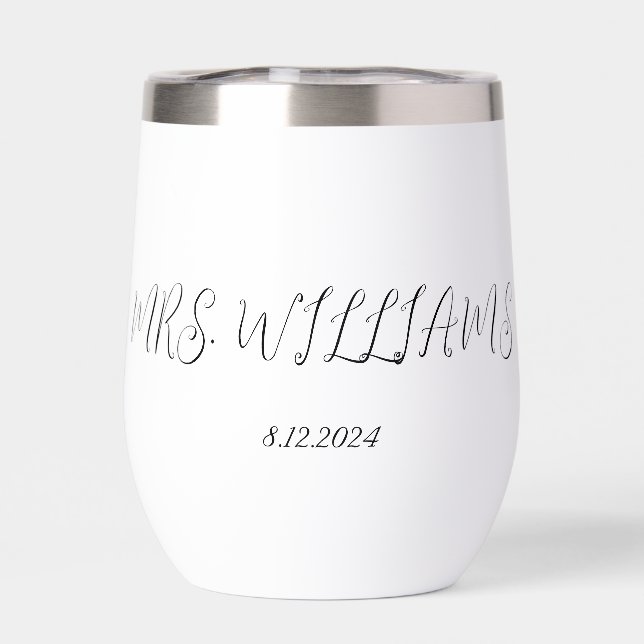 Personalized Hand Scripted Wedding Dress  Thermal Wine Tumbler (Back)