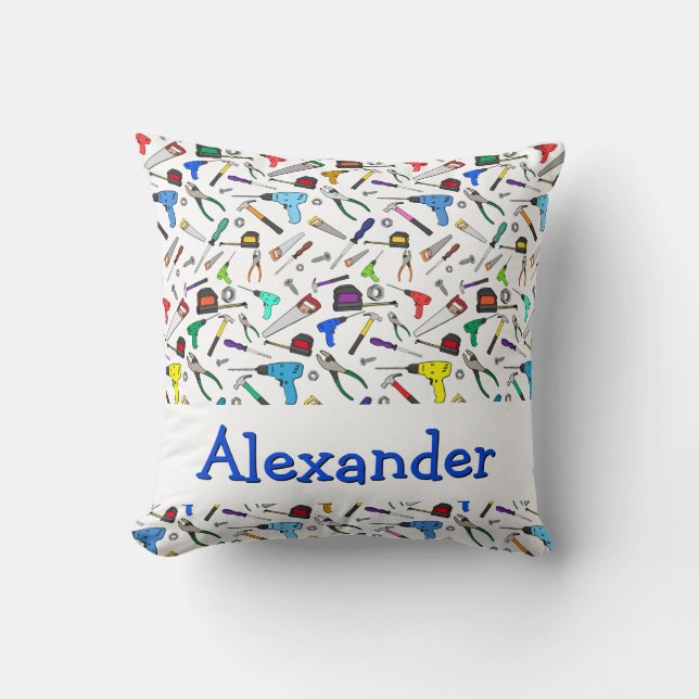 Personalized Hand Tools and Hardware Pattern Throw Pillow (Front)