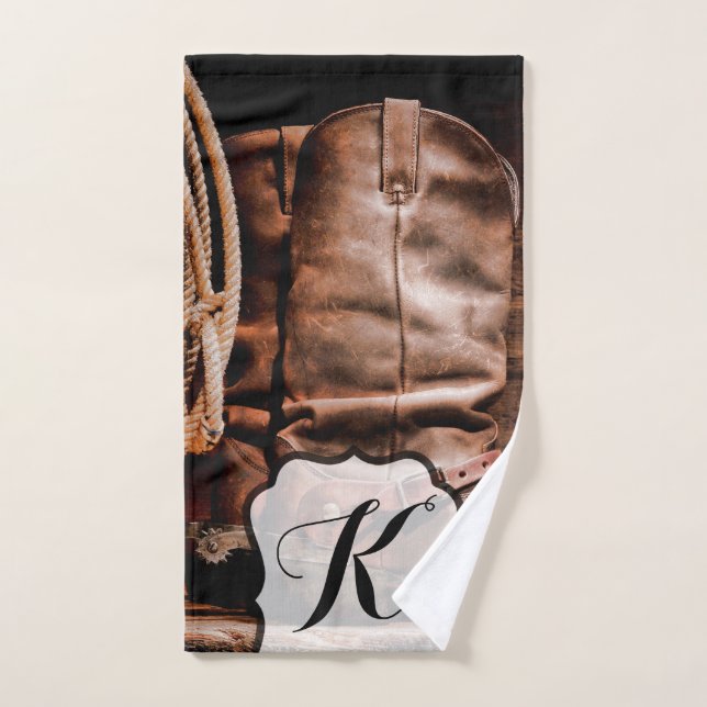 Personalized Hand Towel Cowboy Boots Barn Wood Rus (Hand Towel)