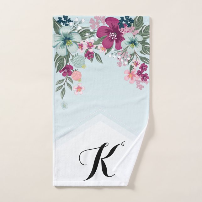 Personalized Hand Towel Tropical Flowers on Blue O (Hand Towel)
