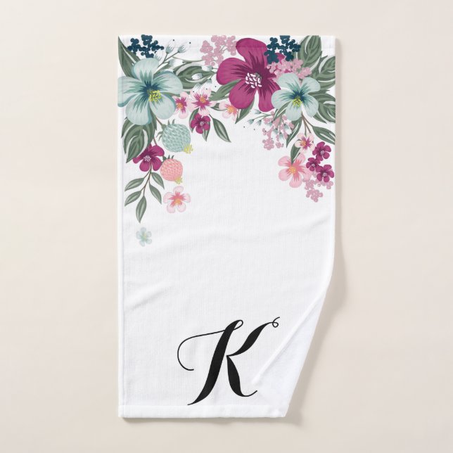 Personalized Hand Towel Tropical Flowers on White (Hand Towel)