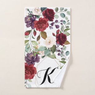 Personalized Hand Towel White Roses Gold Geometric