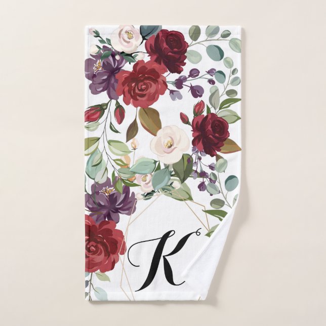 Personalized Hand Towel White Roses Gold Geometric (Hand Towel)