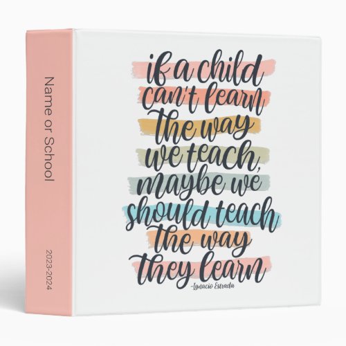 Personalized Handlettered Educational Quote  3 Ring Binder