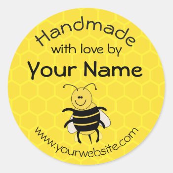 Personalized Handmade By Round Sticker Honeybee by alinaspencil at Zazzle