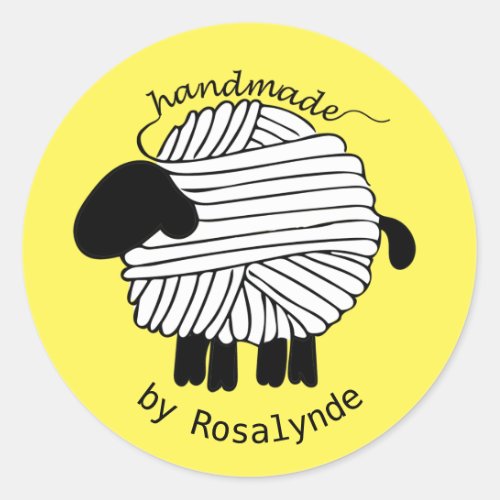 Personalized Handmade By Yarn Sheep Sticker