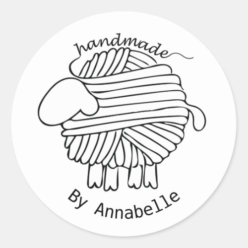 Personalized Handmade By Yarn Sheep Sticker