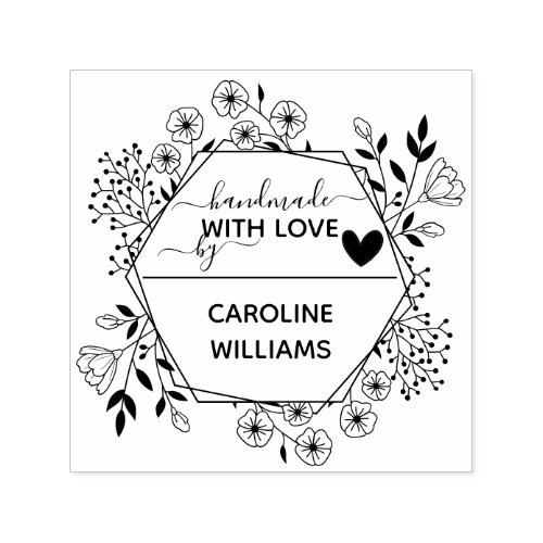 Personalized Handmade With Love by Botanical Self_inking Stamp