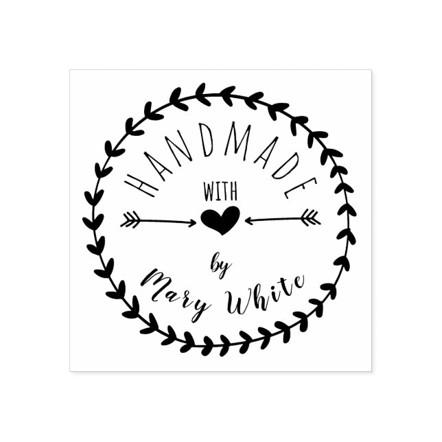 Personalized Handmade With Love Heart Arrows Round Rubber Stamp (Imprint)
