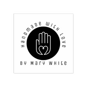 Personalized Handmade With Love Heart Hand Round Rubber Stamp