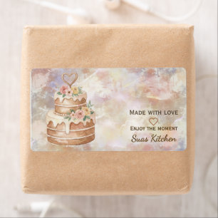 Personalized "Handmade with Love" Pink Beige Cake  Label