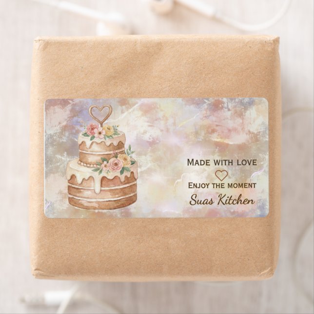 Personalized "Handmade with Love" Pink Beige Cake  Label (Insitu)