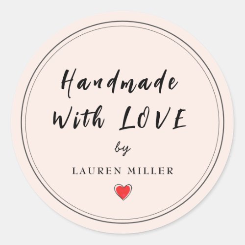 Personalized Handmade with love Pink Classic Round Sticker