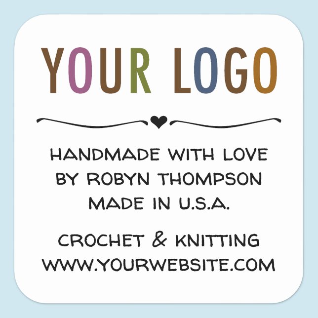 Personalized Handmade with Love Stickers with Logo (MISOOK Square Handmade with Love Sticker with Logo)