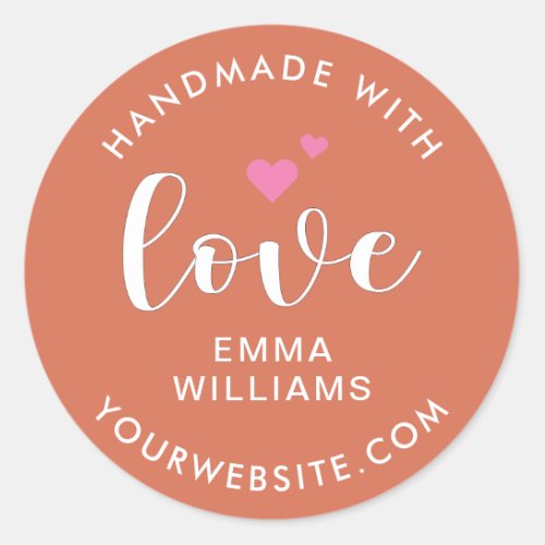 Personalized Handmade With Love With Pink Heart Classic Round Sticker