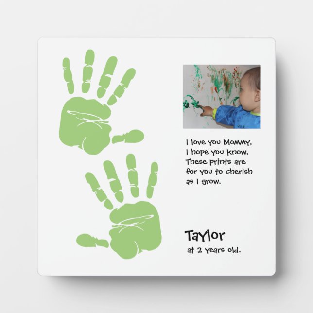 Personalized, handprint, child's photo, name - MOM Plaque (Front)