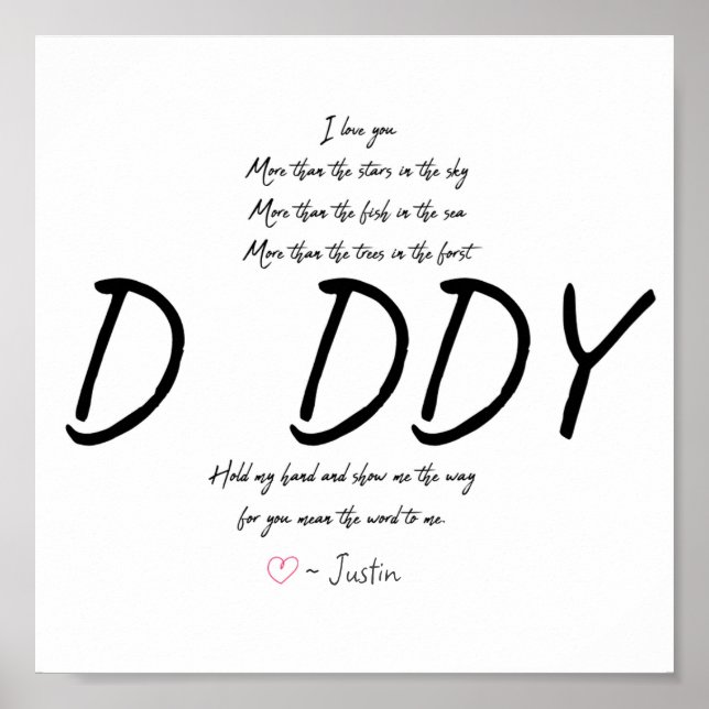 Personalized Handprint Dad Daddy Poem Keepsake Poster (Front)